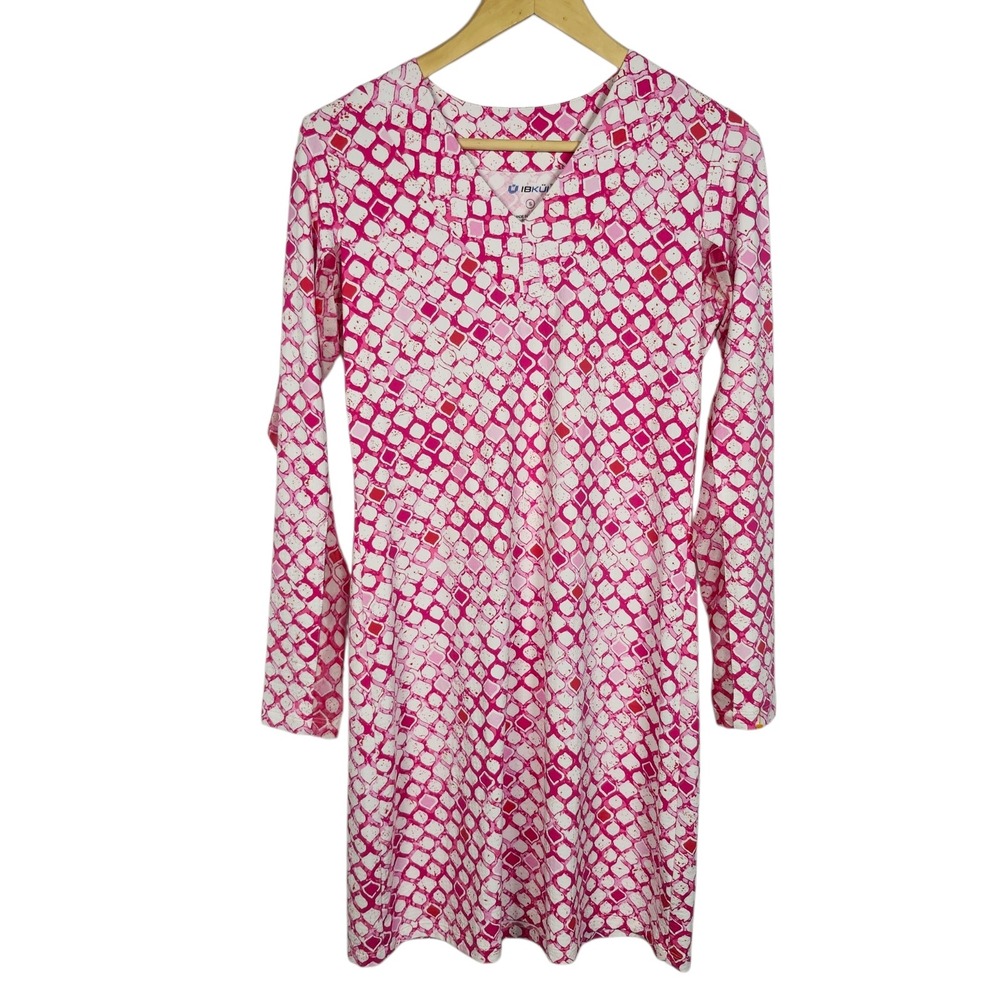 IBKUL UPF 50+ Long Sleeve Dress‎ SMALL Pink Geometric IceFil Cooling Activewear